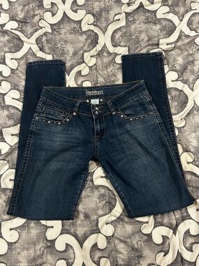 Y2K Dark Indigo Skinny Jeans with Studded Pocket Trim
